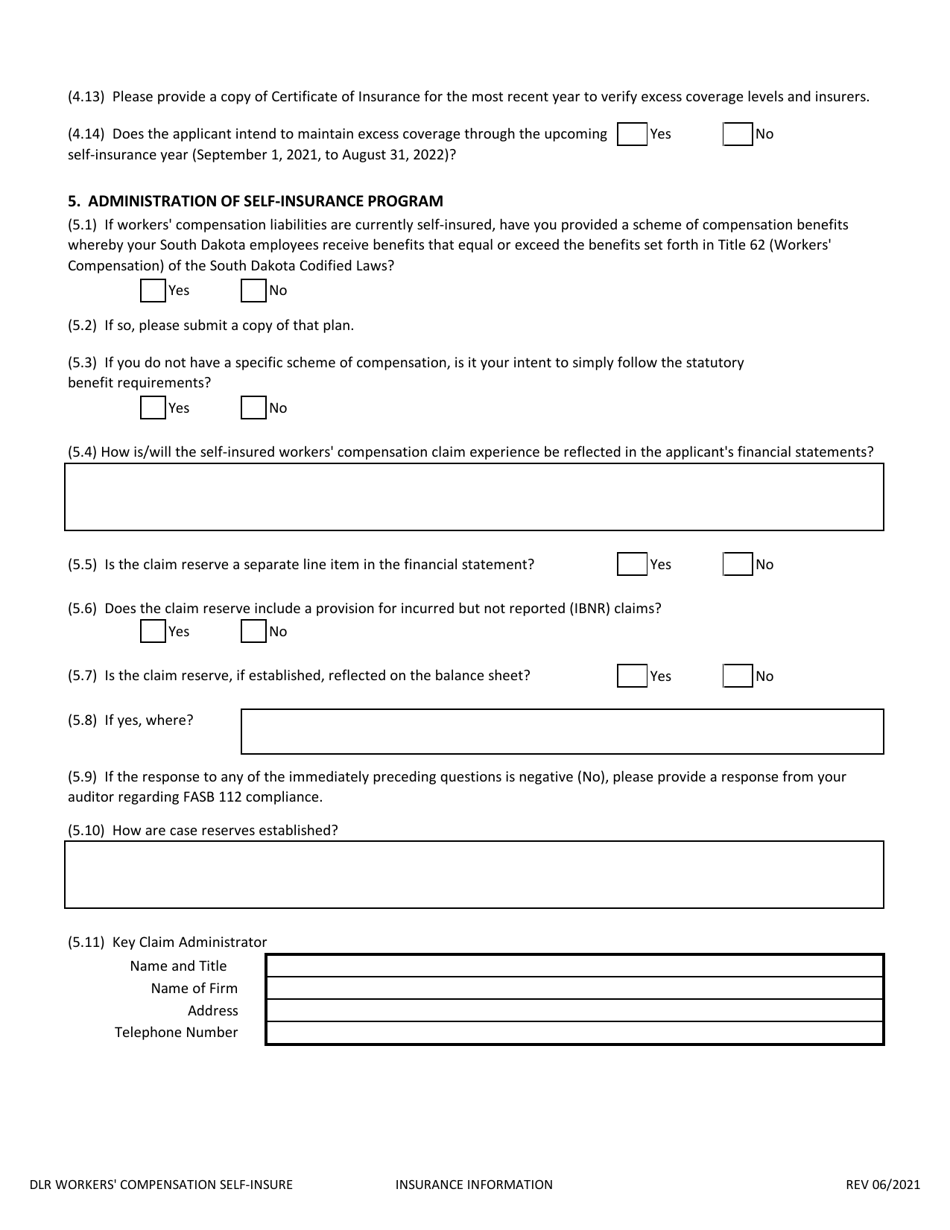 Application to Self-insure Workers Compensation Liabilities - South Dakota, Page 5