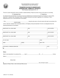 Form BMV3811 &quot;Transfer on Death Beneficiary Designation/Removal Affidavit&quot; - Ohio