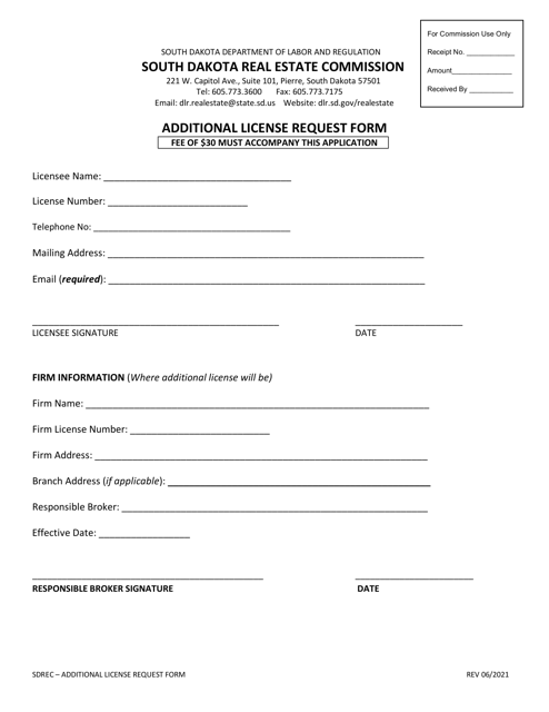 Additional License Request Form - South Dakota