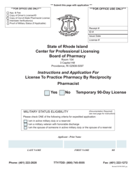 Application for License to Practice Pharmacy by Reciprocity - Rhode Island