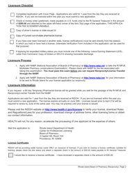 Application for License to Practice Pharmacy by Reciprocity - Rhode Island, Page 2