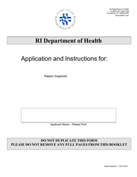 Application for Radon Inspector - Rhode Island