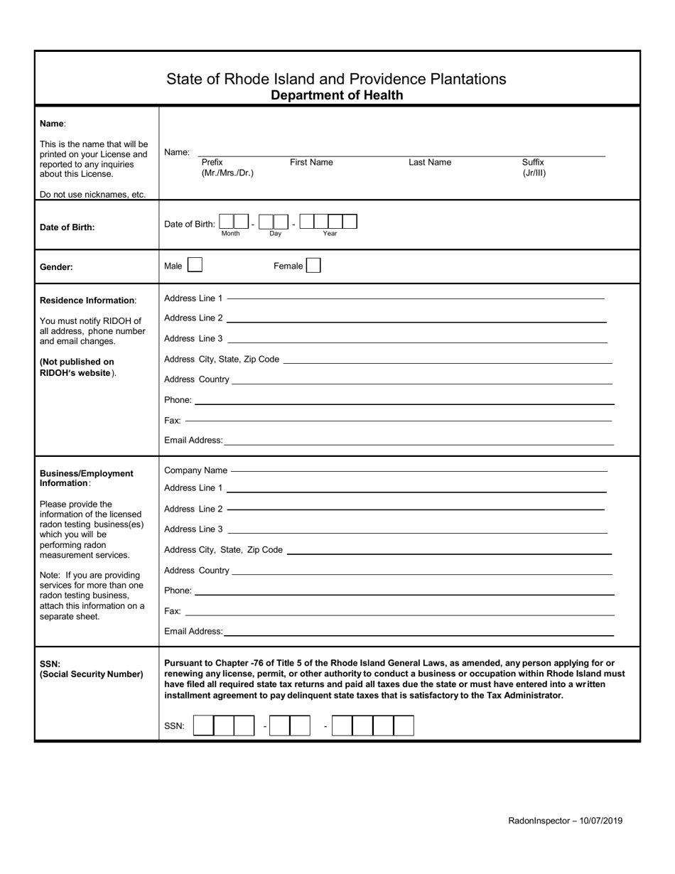 Application for Radon Inspector - Rhode Island, Page 3