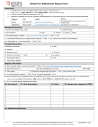 Document preview: Dental Prior Authorization Request Form - Utah