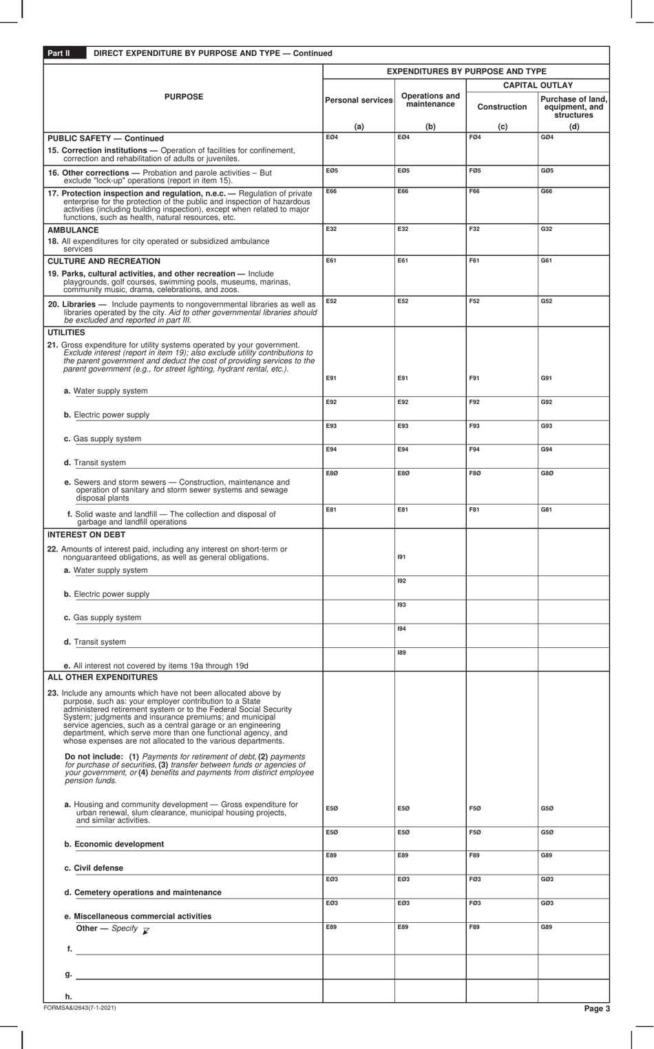 Form SAI2643 Annual Survey of City and Town Finances - Oklahoma, Page 3