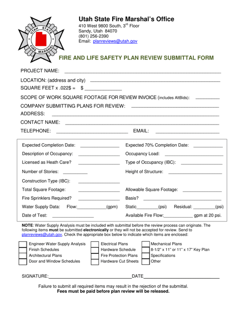 Utah Fire and Life Safety Plan Review Submittal Form Download Fillable