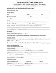 Reciprocity Doctor Chiropractic License Application - South Dakota, Page 2
