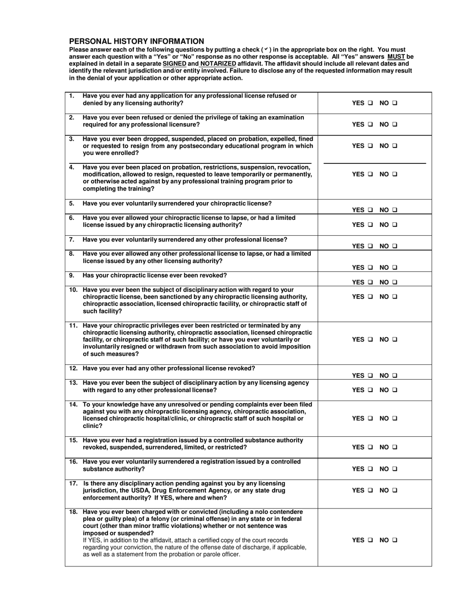 Reciprocity Doctor Chiropractic License Application - South Dakota, Page 5