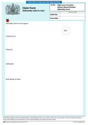 Document preview: Form ADM1 Claim Form (Admiralty Claim in Rem) - United Kingdom