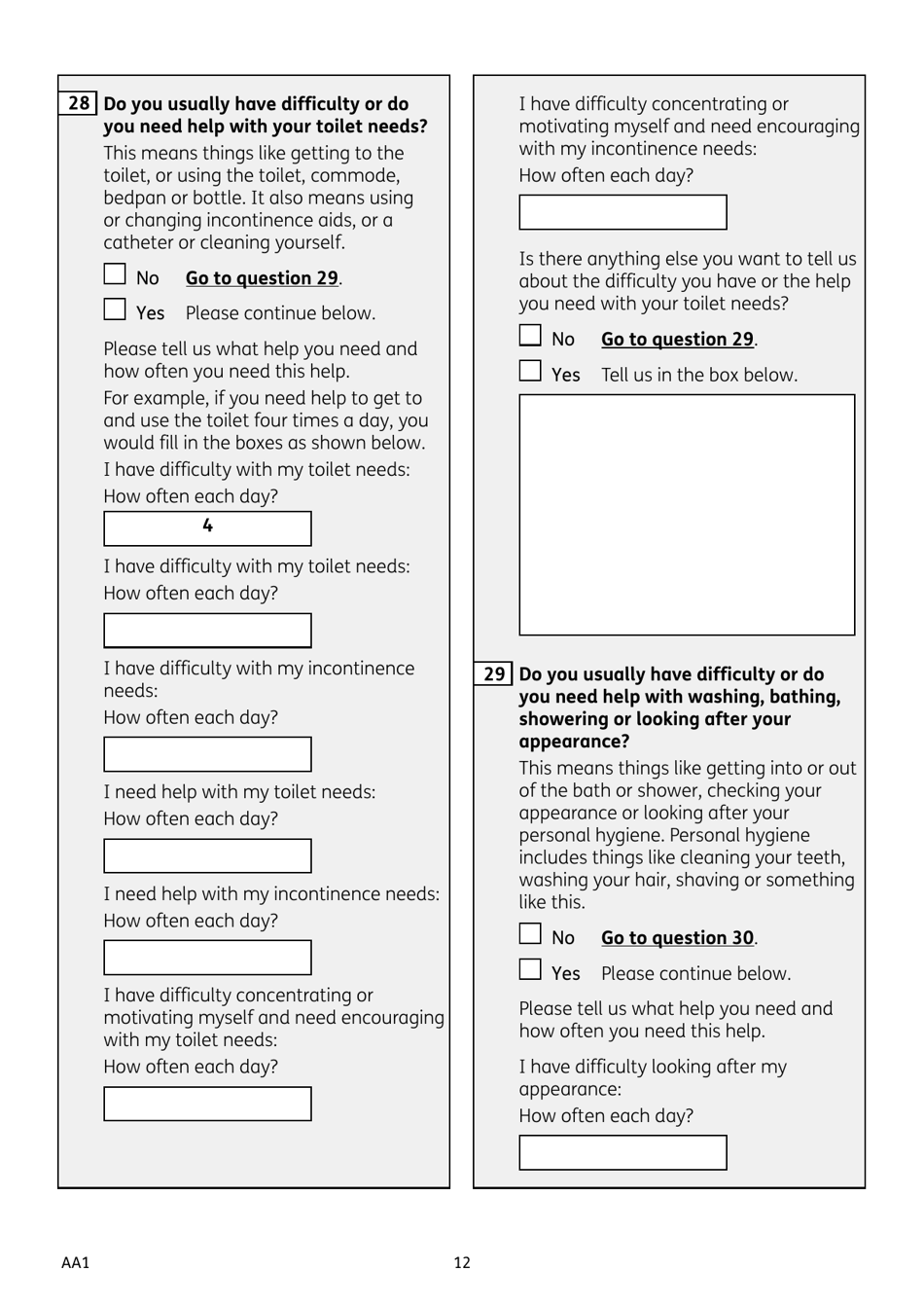Form AA1 Attendance Allowance for People of State Pension Age or Over - United Kingdom, Page 12