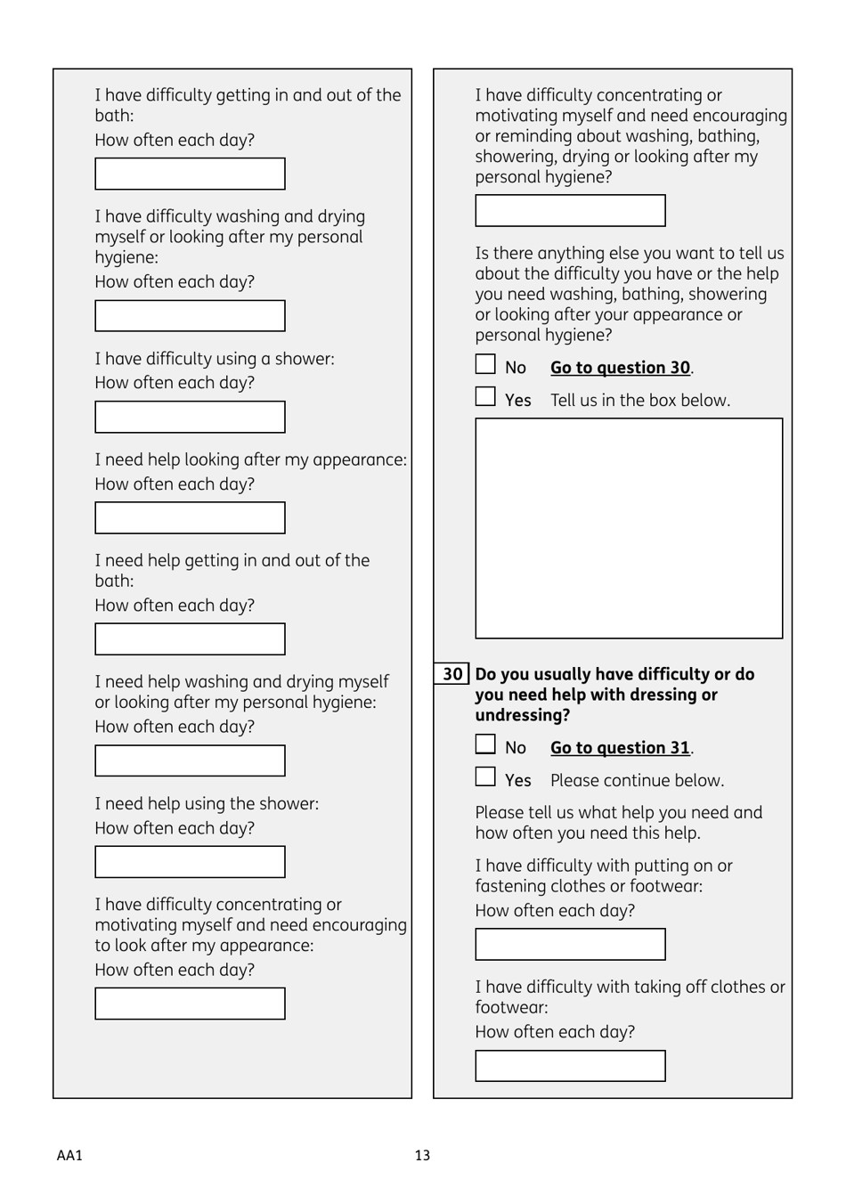 Form AA1 Attendance Allowance for People of State Pension Age or Over - United Kingdom, Page 13