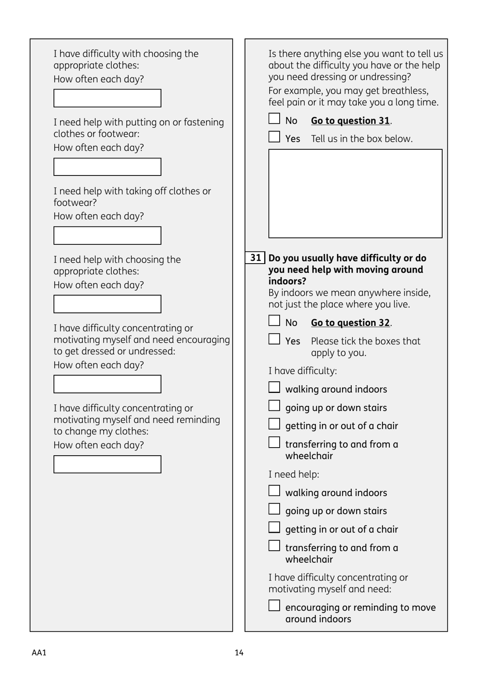 Form AA1 Attendance Allowance for People of State Pension Age or Over - United Kingdom, Page 14