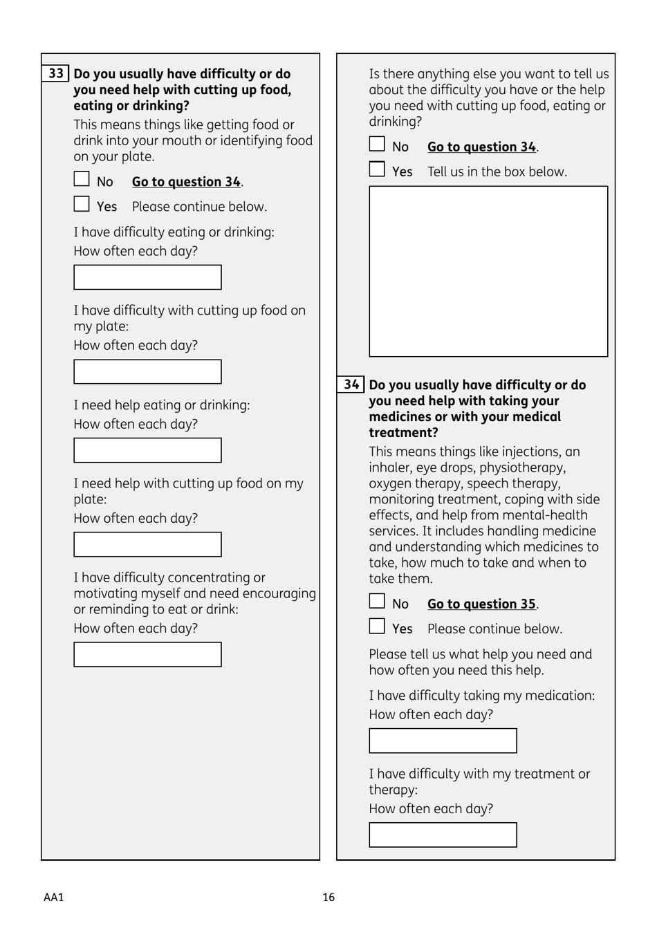 Form AA1 Attendance Allowance for People of State Pension Age or Over - United Kingdom, Page 16