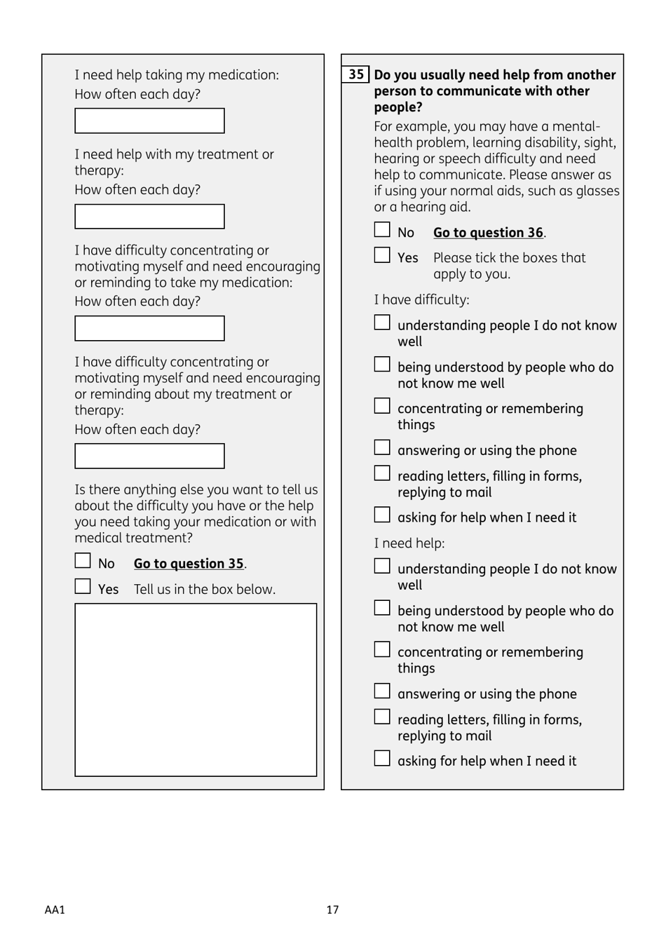 Form AA1 Attendance Allowance for People of State Pension Age or Over - United Kingdom, Page 17