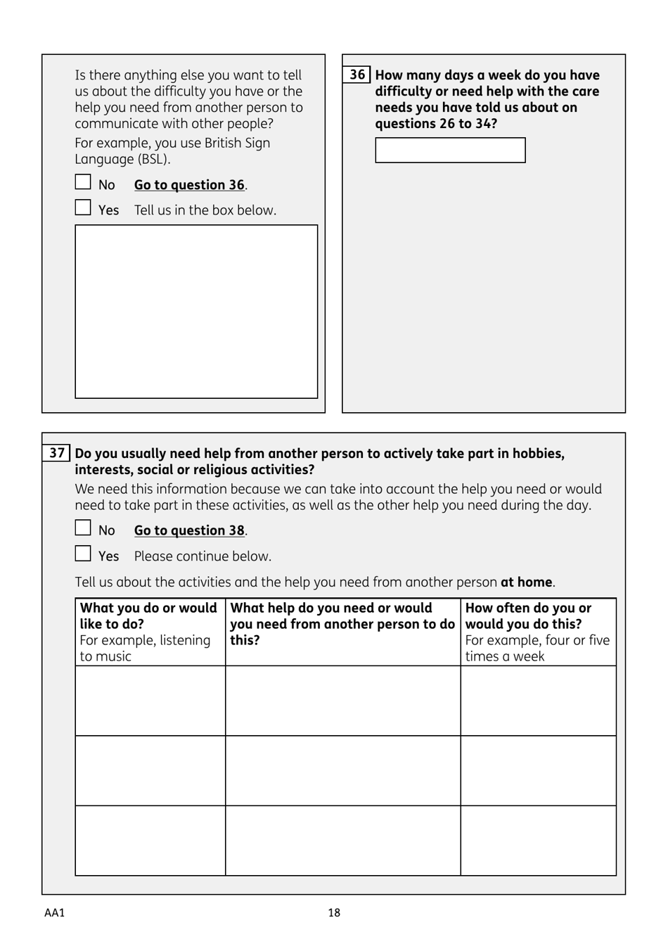 Form AA1 Attendance Allowance for People of State Pension Age or Over - United Kingdom, Page 18