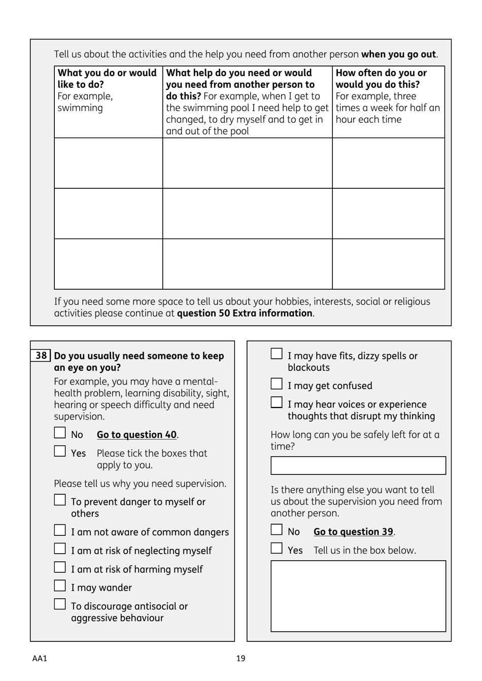 Form AA1 Attendance Allowance for People of State Pension Age or Over - United Kingdom, Page 19