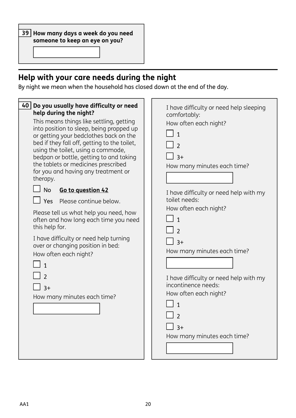 Form AA1 Attendance Allowance for People of State Pension Age or Over - United Kingdom, Page 20