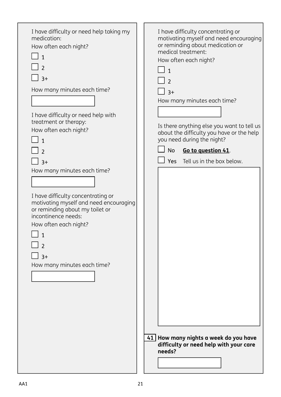 Form AA1 Attendance Allowance for People of State Pension Age or Over - United Kingdom, Page 21