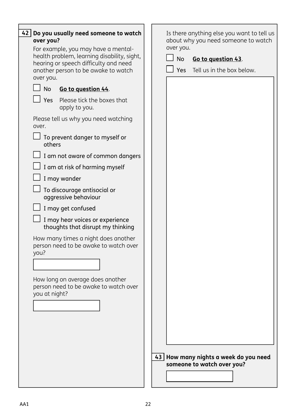 Form AA1 Attendance Allowance for People of State Pension Age or Over - United Kingdom, Page 22