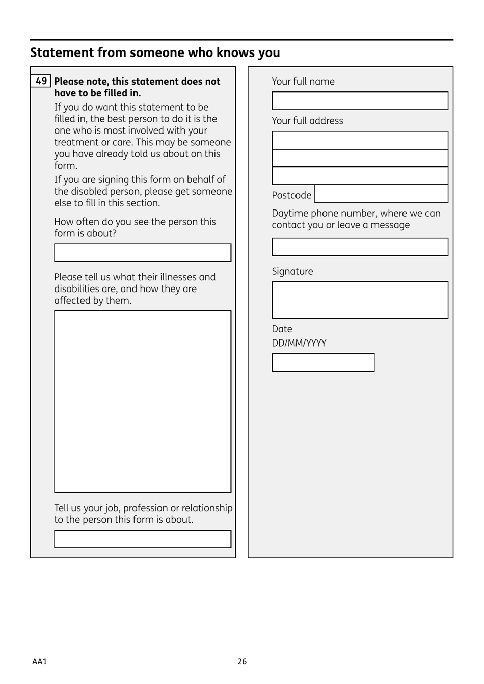 Form AA1 Attendance Allowance for People of State Pension Age or Over - United Kingdom, Page 26