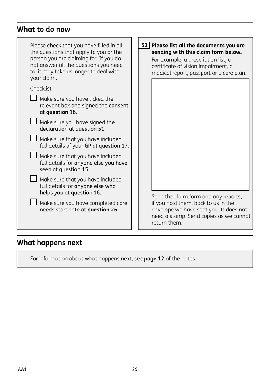 Form AA1 Attendance Allowance for People of State Pension Age or Over - United Kingdom, Page 29