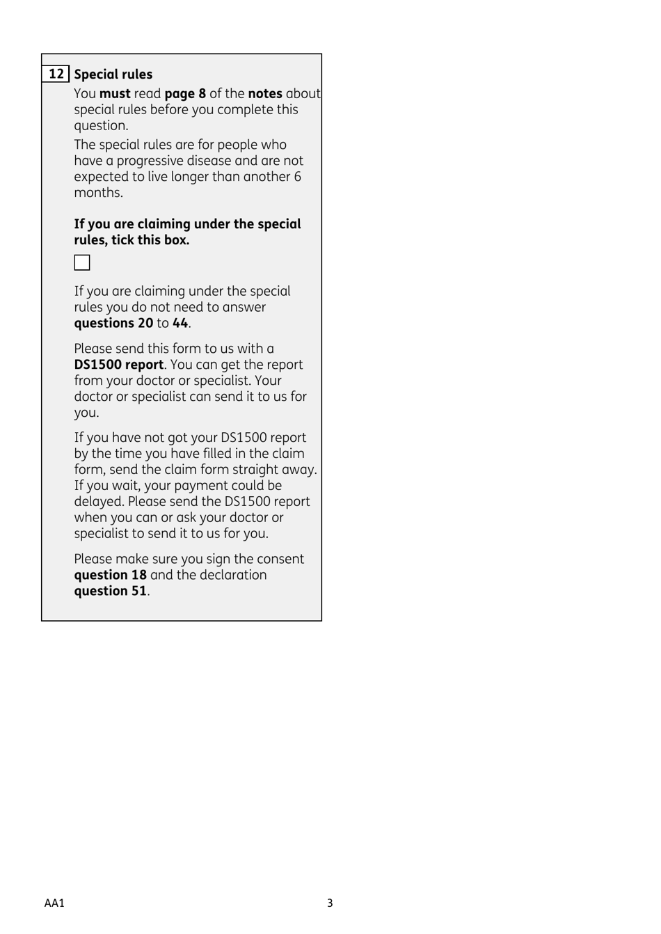Form AA1 Attendance Allowance for People of State Pension Age or Over - United Kingdom, Page 3
