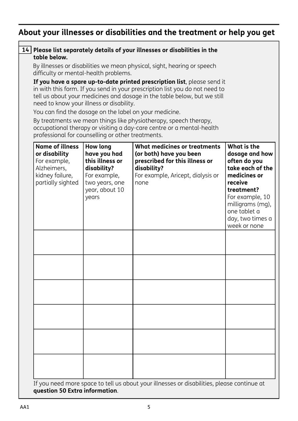 Form AA1 Attendance Allowance for People of State Pension Age or Over - United Kingdom, Page 5