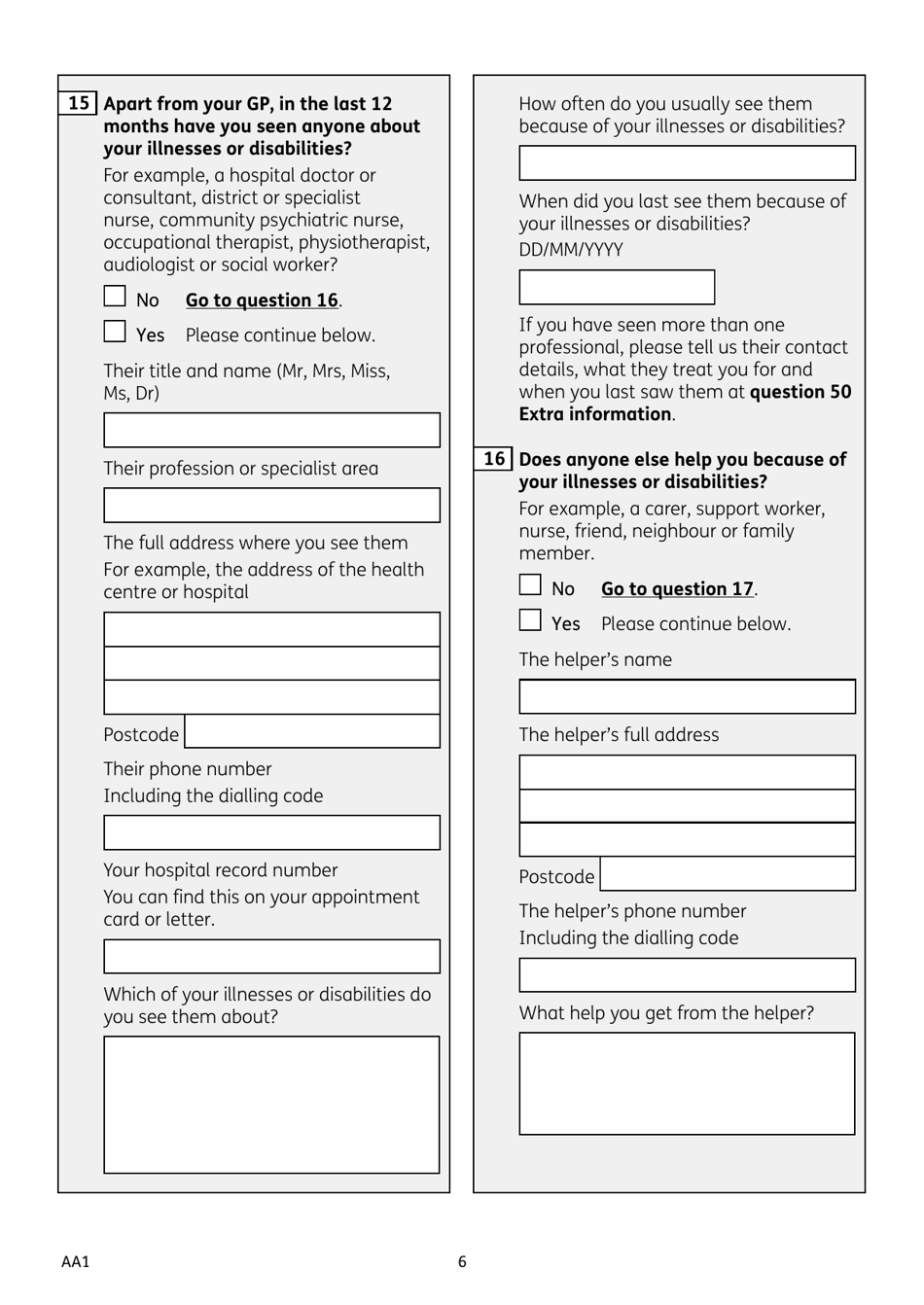 Form AA1 Attendance Allowance for People of State Pension Age or Over - United Kingdom, Page 6