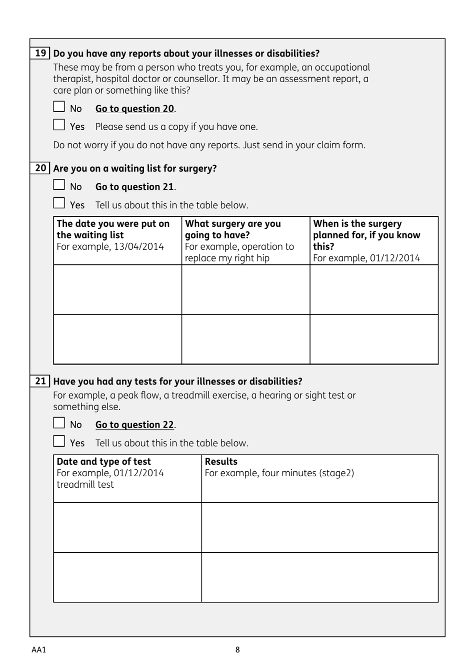 Form AA1 Attendance Allowance for People of State Pension Age or Over - United Kingdom, Page 8