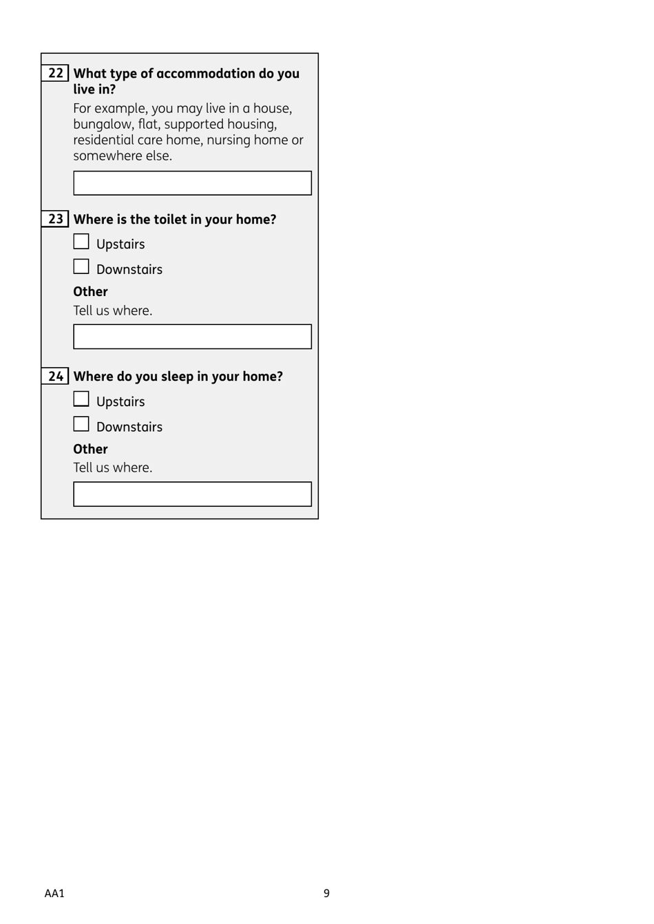Form AA1 Attendance Allowance for People of State Pension Age or Over - United Kingdom, Page 9