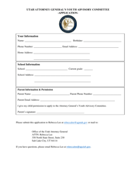 &quot;Utah Attorney General's Youth Advisory Committee Application&quot; - Utah