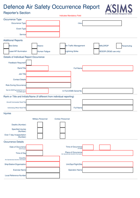 United Kingdom Defence Air Safety Occurrence Report Reporter's Section ...