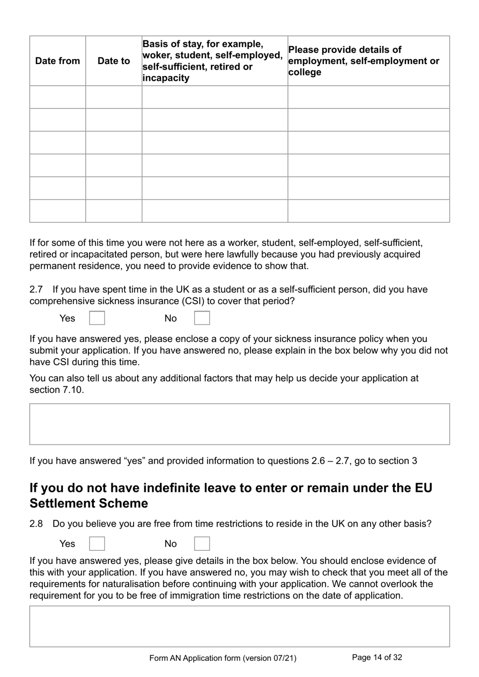 Form AN Application for Naturalisation as a British Citizen - United Kingdom, Page 14