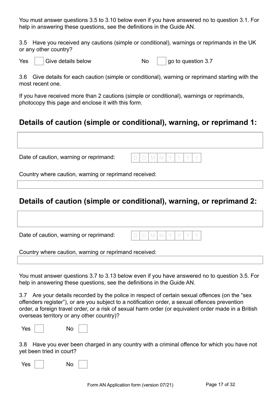 Form AN Application for Naturalisation as a British Citizen - United Kingdom, Page 17