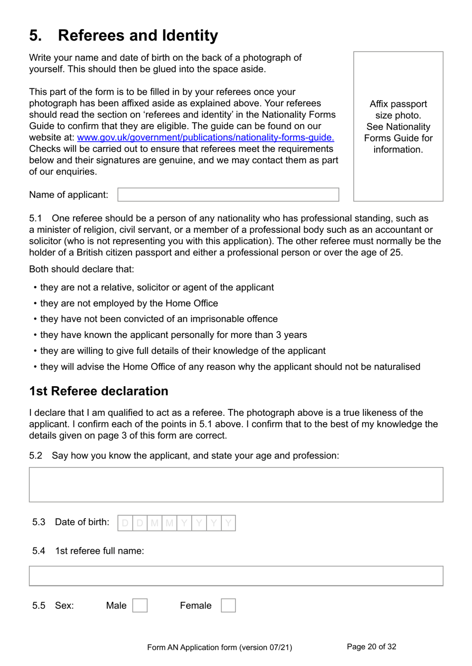 Form AN Application for Naturalisation as a British Citizen - United Kingdom, Page 20