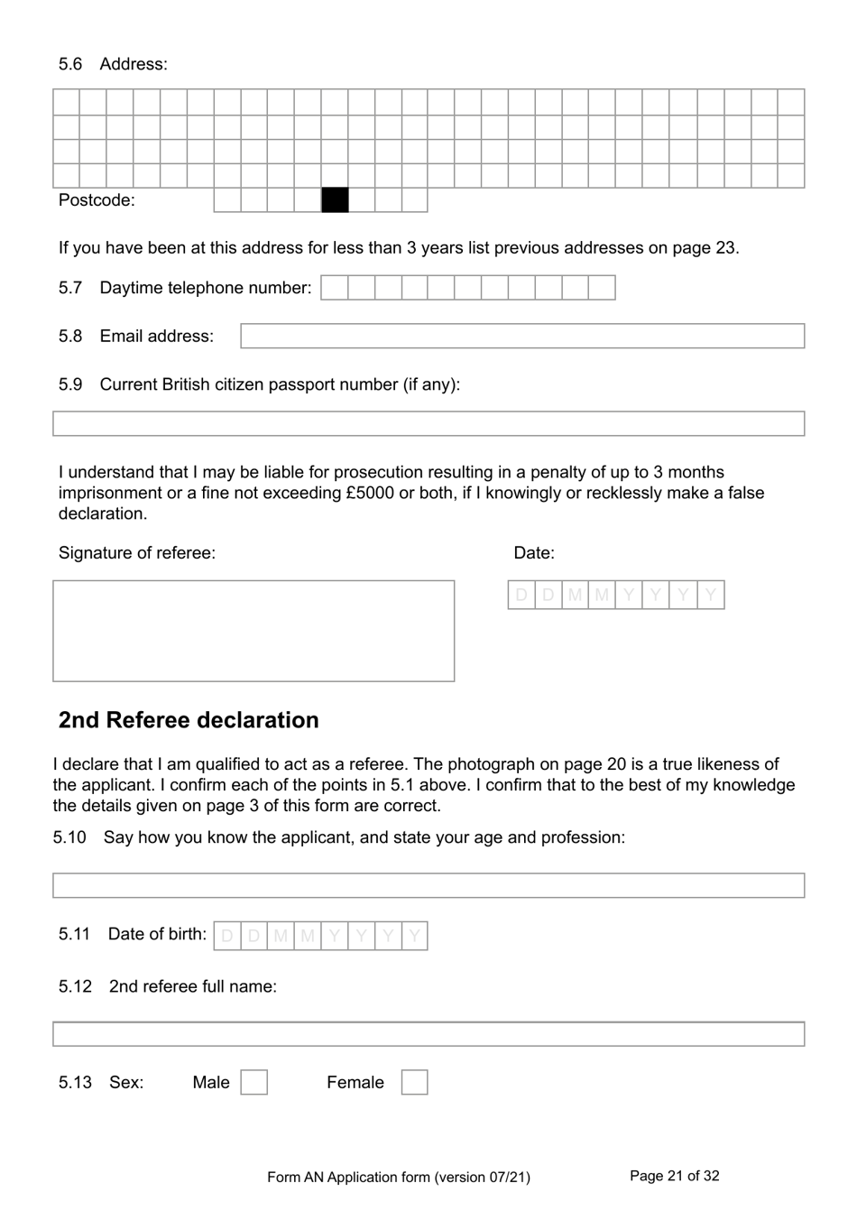 Form AN Application for Naturalisation as a British Citizen - United Kingdom, Page 21