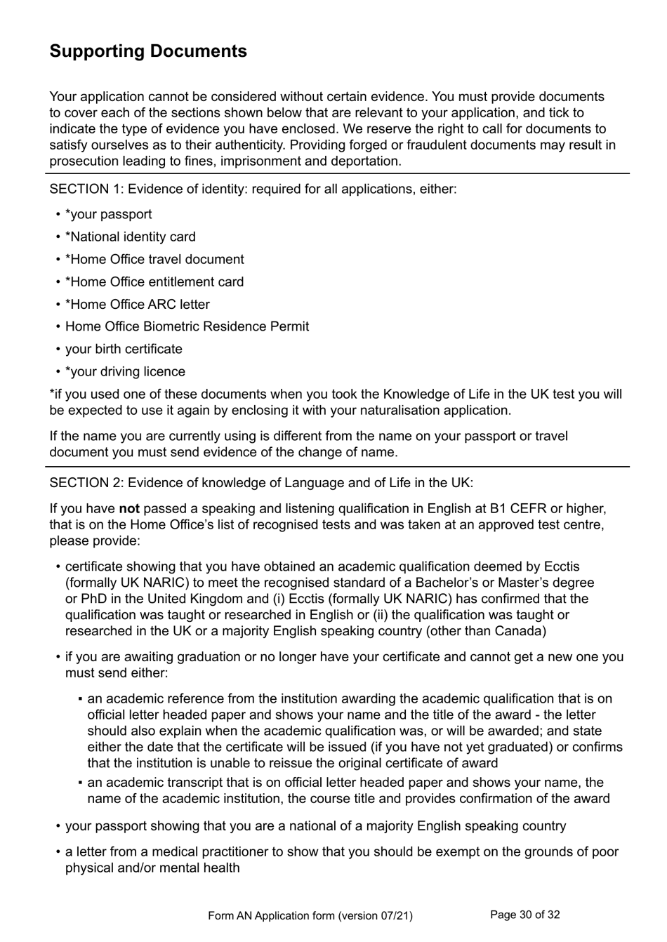 Form AN Application for Naturalisation as a British Citizen - United Kingdom, Page 30
