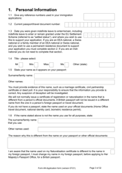 Form AN Application for Naturalisation as a British Citizen - United Kingdom, Page 3