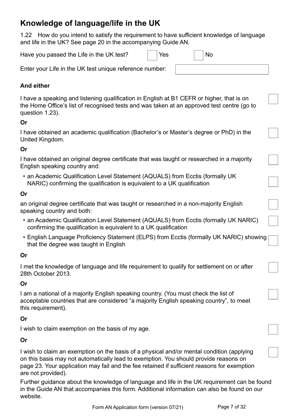Form AN Application for Naturalisation as a British Citizen - United Kingdom, Page 7