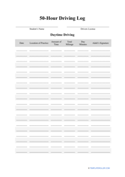 Document preview: 50 Hour Driving Log Sheet Template