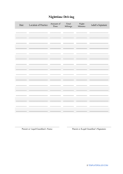 50 Hour Driving Log Sheet Template, Page 2