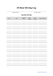 Document preview: 45 Hour Driving Log Sheet Template