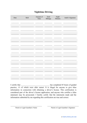 45 Hour Driving Log Sheet Template, Page 2