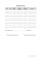 Supervised Driving Log Template, Page 2