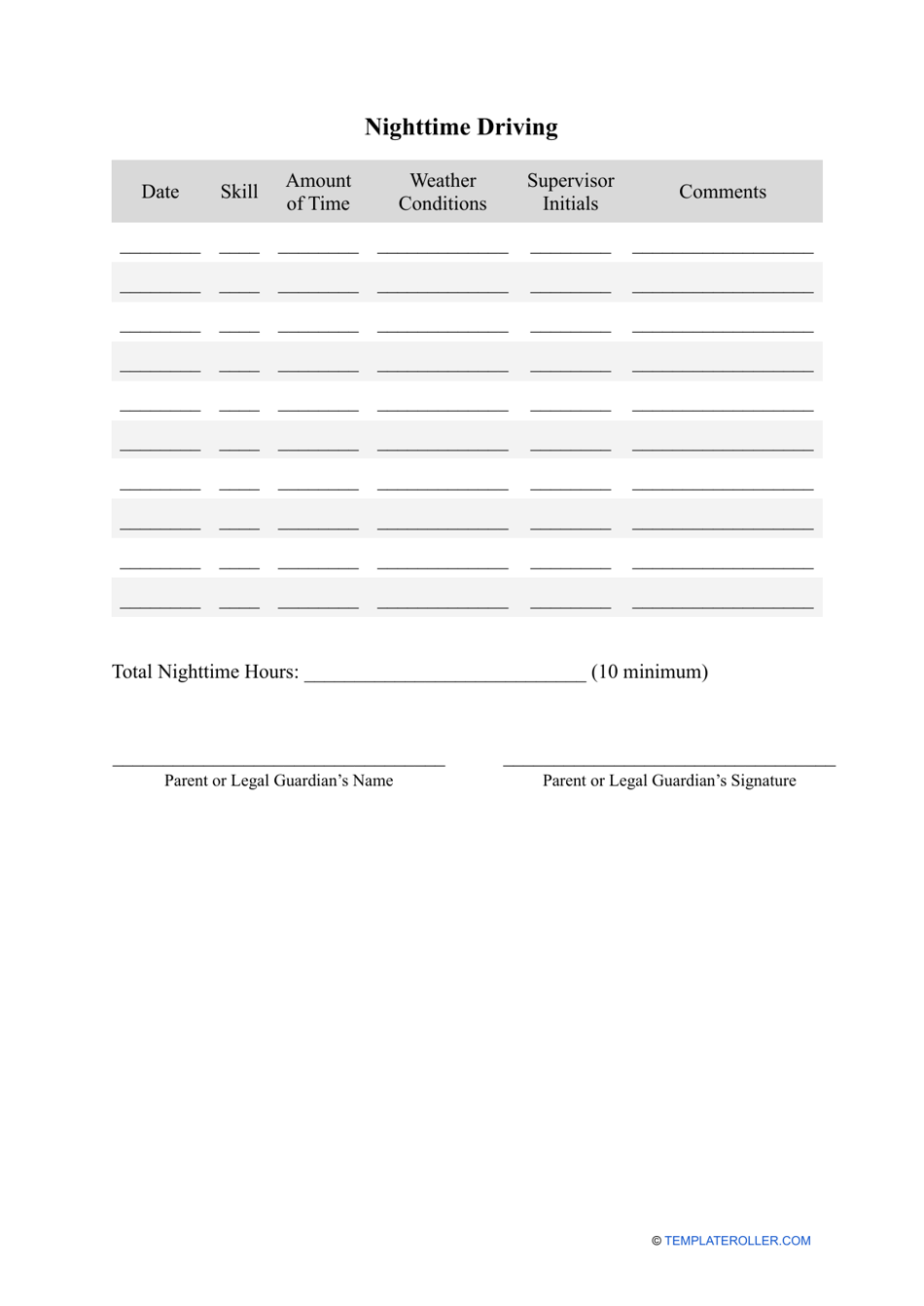 Supervised Driving Log Template, Page 2