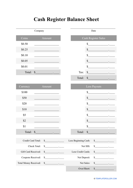 cash drawer count sheet template free