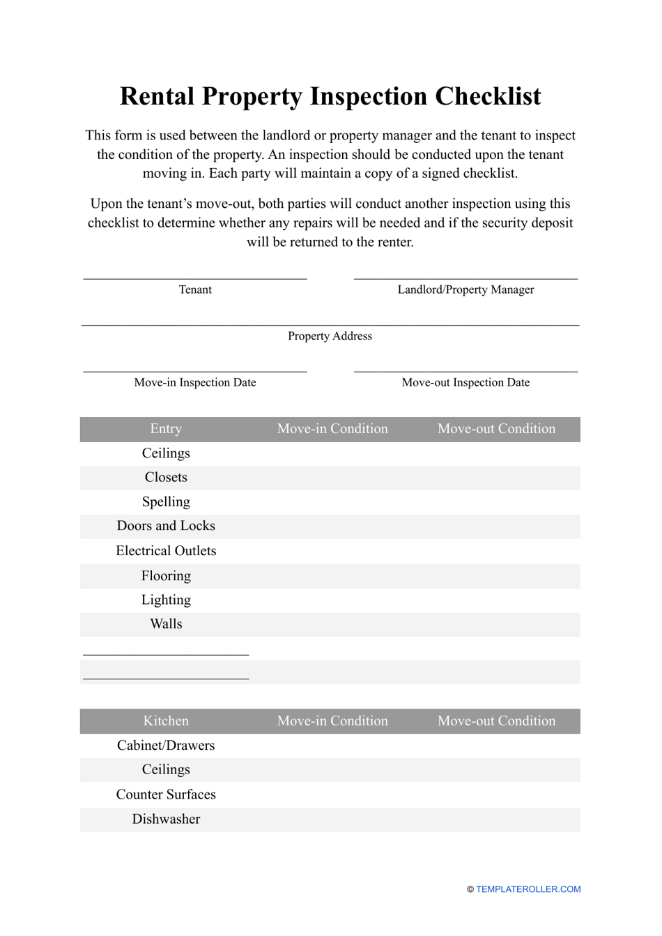 Rental Property Inspection Checklist Template Download Printable PDF ...