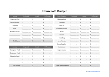 Document preview: Household Budget Template