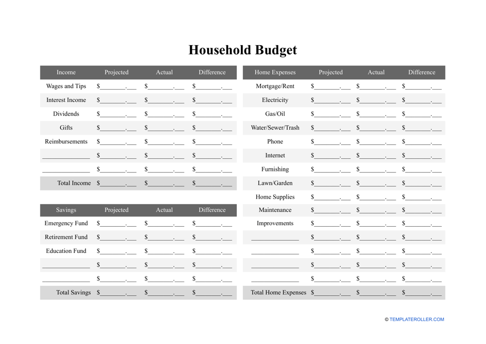 Household Budget Template Preview