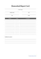 Document preview: Homeschool Report Card Template